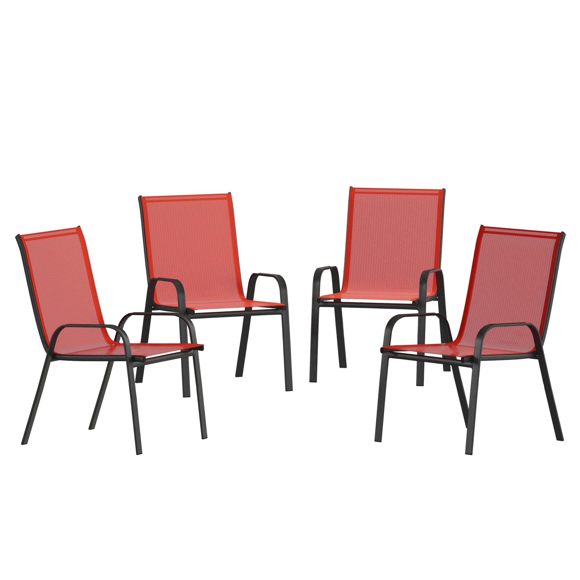 Flash Furniture, 4 Pack Red Outdoor Stack Chair w/ Flex Material, Primary Color Red, Material Steel, Width 21.25 in, Model# 4JJ303CRD